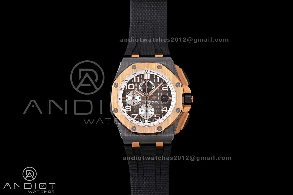Royal Oak Offshore 44mm Black Ceramic RG Bezel JF 1:1 Best Edition Brown Ombre Dial on Rubber Strap A3126